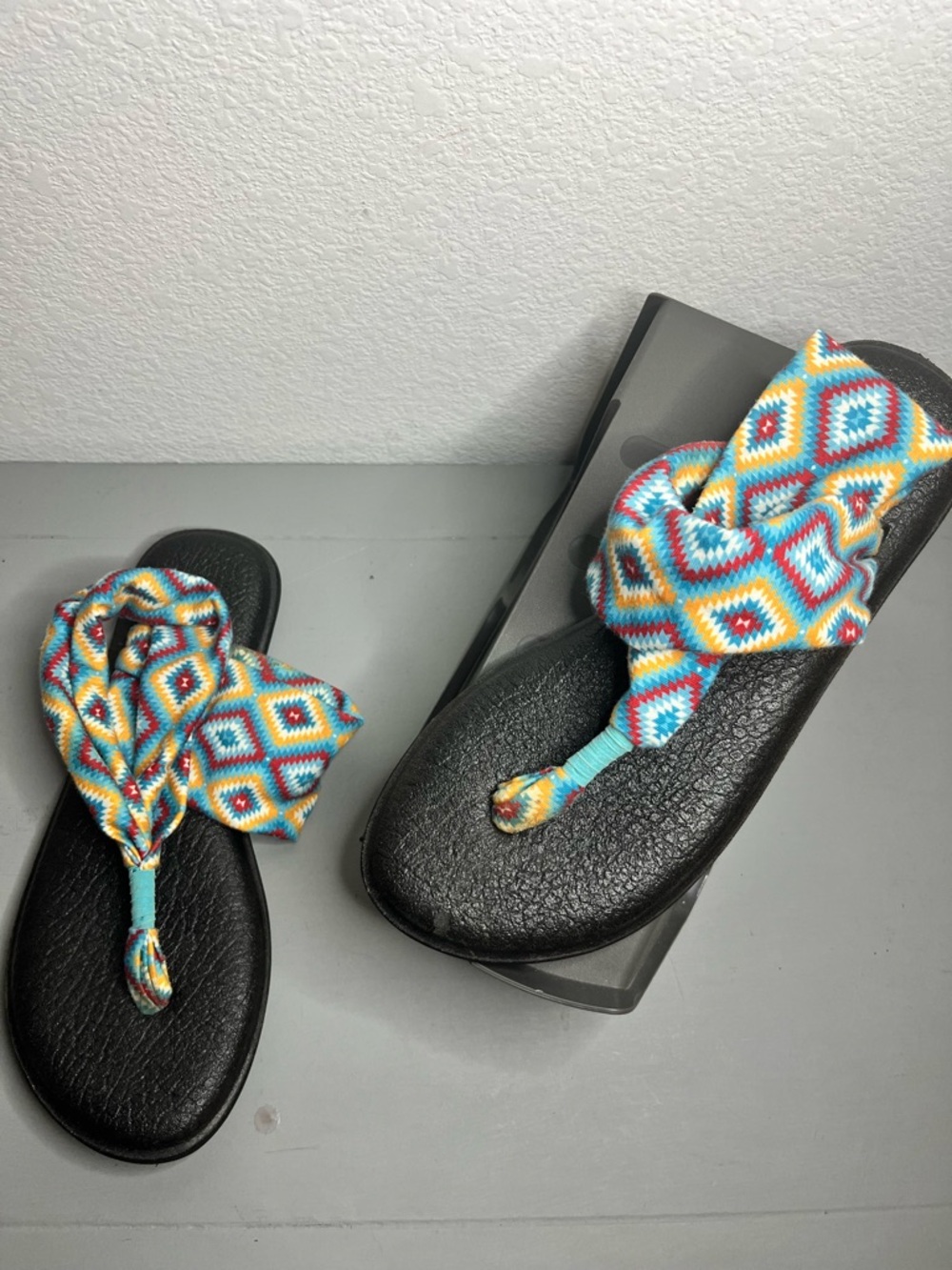 Sanuk Yoga Sling 2 Ranch Aqua Yoga Mat Sandals Sz 9 Boho Y2K Comfort Beach Slip